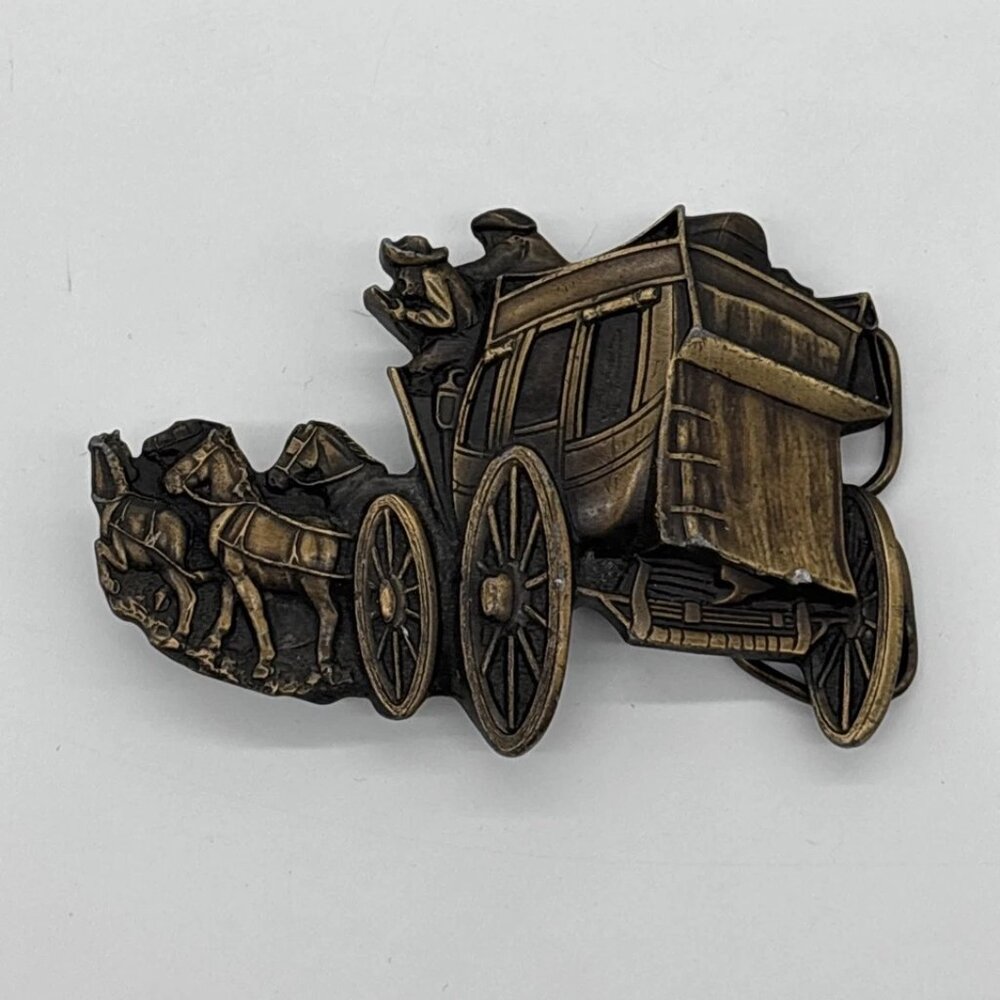 Vintage Bergamot Brass Works (1979) Stagecoach Cowboy Belt Buckle MADE IN USA